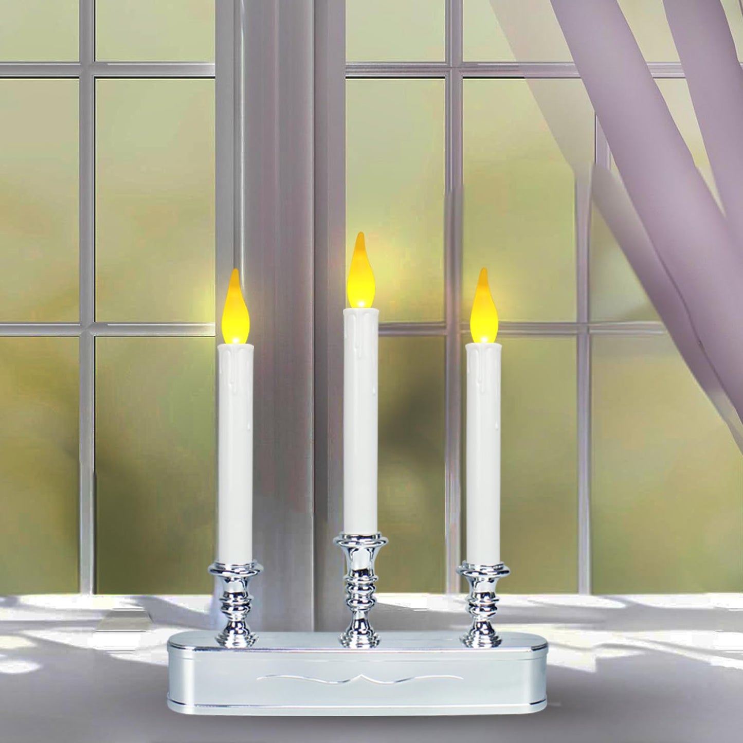 Window Candles Battery Operated with Timer 8 Hours on and 16 Hours Off Led Warm White with Flicker Flame