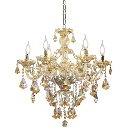 Durahonn Modern K9 Crystal Chandelier Cognac 6 Lights, E12 Base Candle Crystal Pendant Lighting Fixture, Elegant Crystal Ceiling Light for Dinning Living Room Bedroom Hallway (6 Lights)