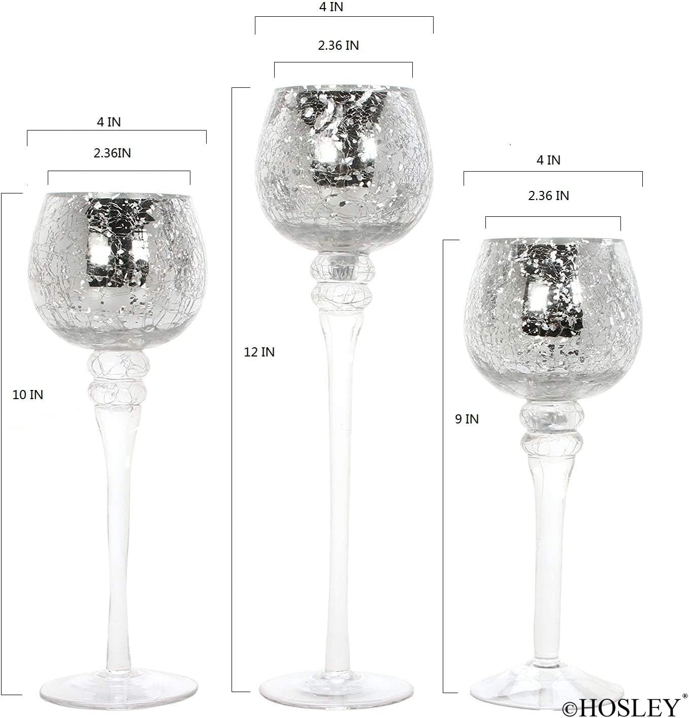 Hosley Set of 3 Metallic Crackle Glass Tealight Holders – 12", 10", 9" Elegant Home Decor, Ambient Lighting, Stylish Centerpieces & Gift Idea