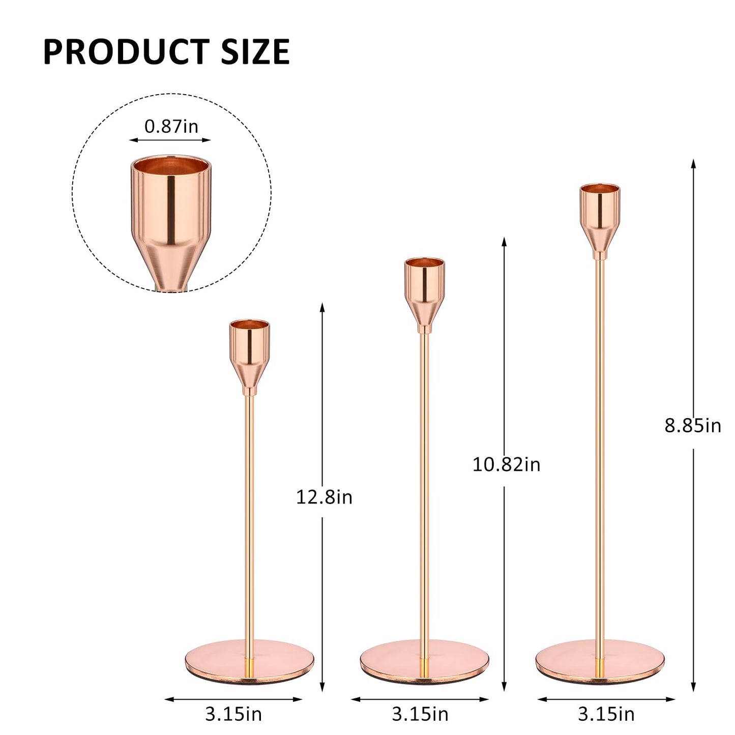 Rose Gold Taper Candle Holders, Candlestick Holders, Candle Holders with 3 in 1 Candle Accessory Set, Metal Candle Stand for Mantle Table Centerpiece, Weddings, Dining, Housewarming(Set of 6)