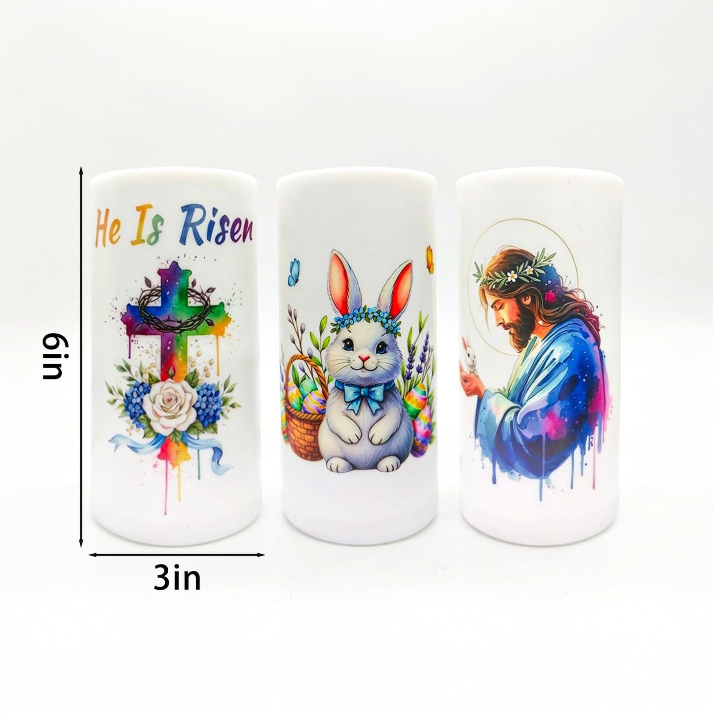 Aulaygo 3PCS Nativity Easter Flameless Candles with Remote Control,Christian Cross Bunny LED Candles for Spring Easter Home Decor