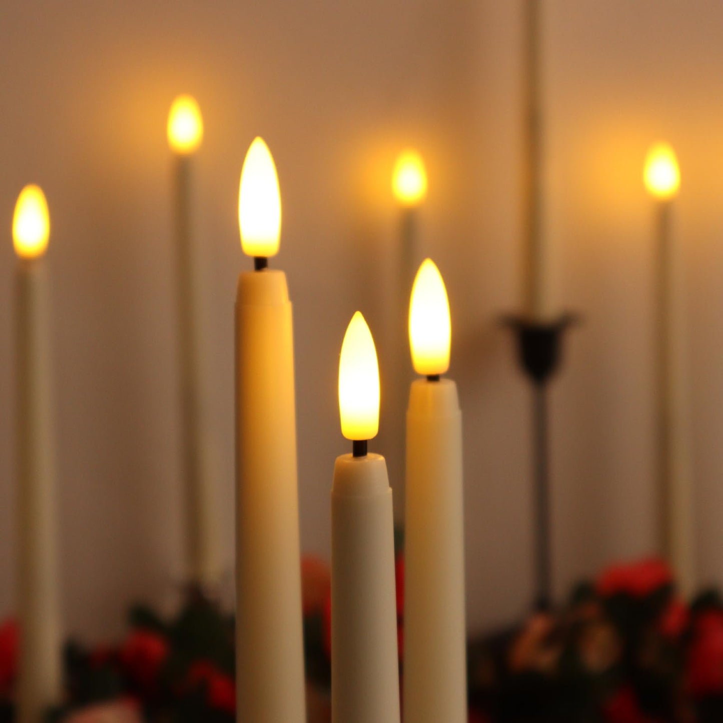 Warmhere 32 Pcs Flameless Taper Candles with Remote Timer, 11 inches Flickering Taper Candles Battery Operated, Ivory Plastic Long LED Candlesticks for Wedding Christmas Home Party Decor