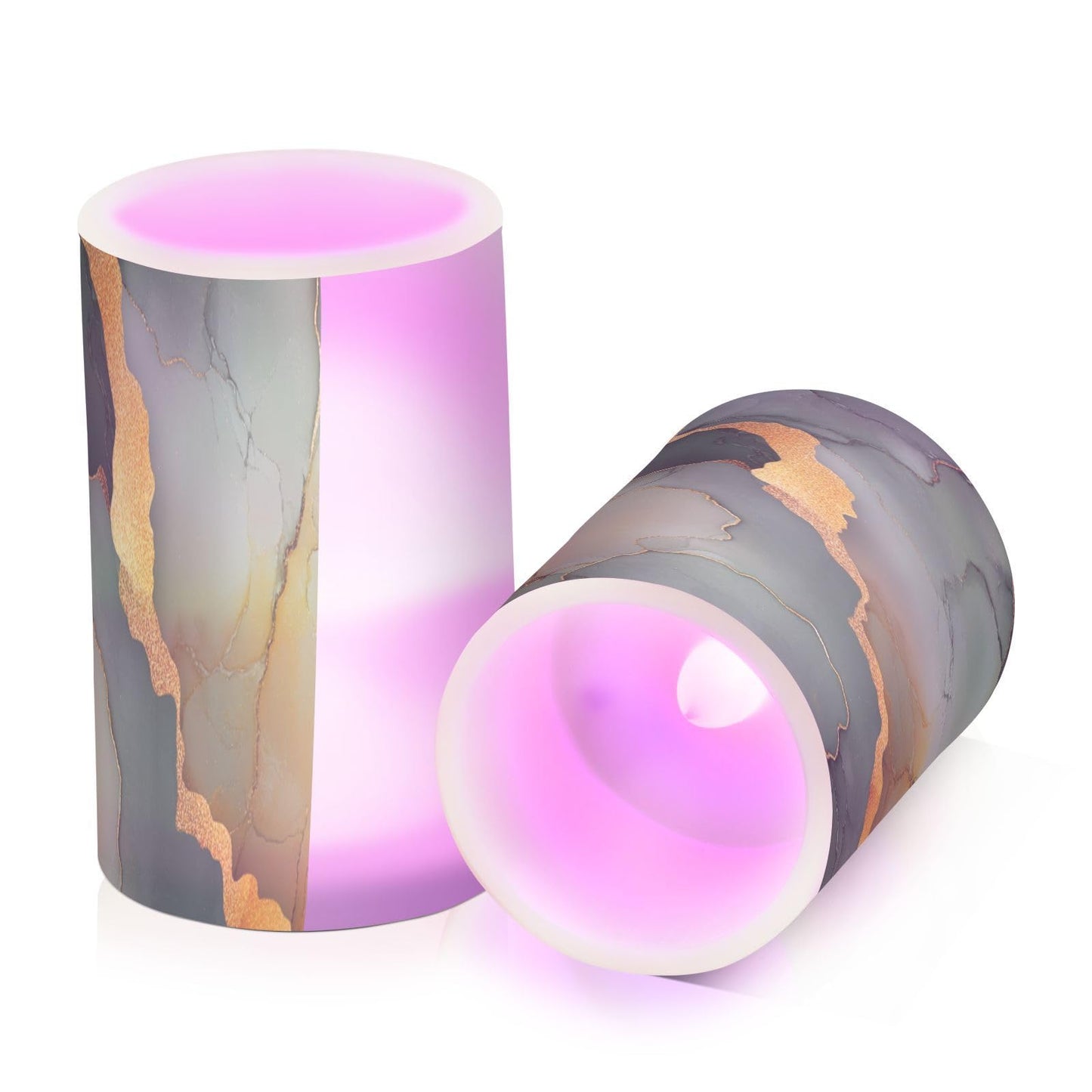 Zathe Flameless Flickering Candles Remote Led Pillar Candles for Decorations Marble Green Orange