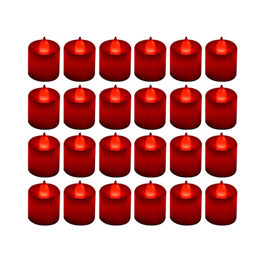 LANKER 24 Pack Flameless Led Tea Lights Candles, Flickering Red Battery Operated Electronic Fake Candles, Decorations for Wedding, Party, Christmas, Halloween (Red)
