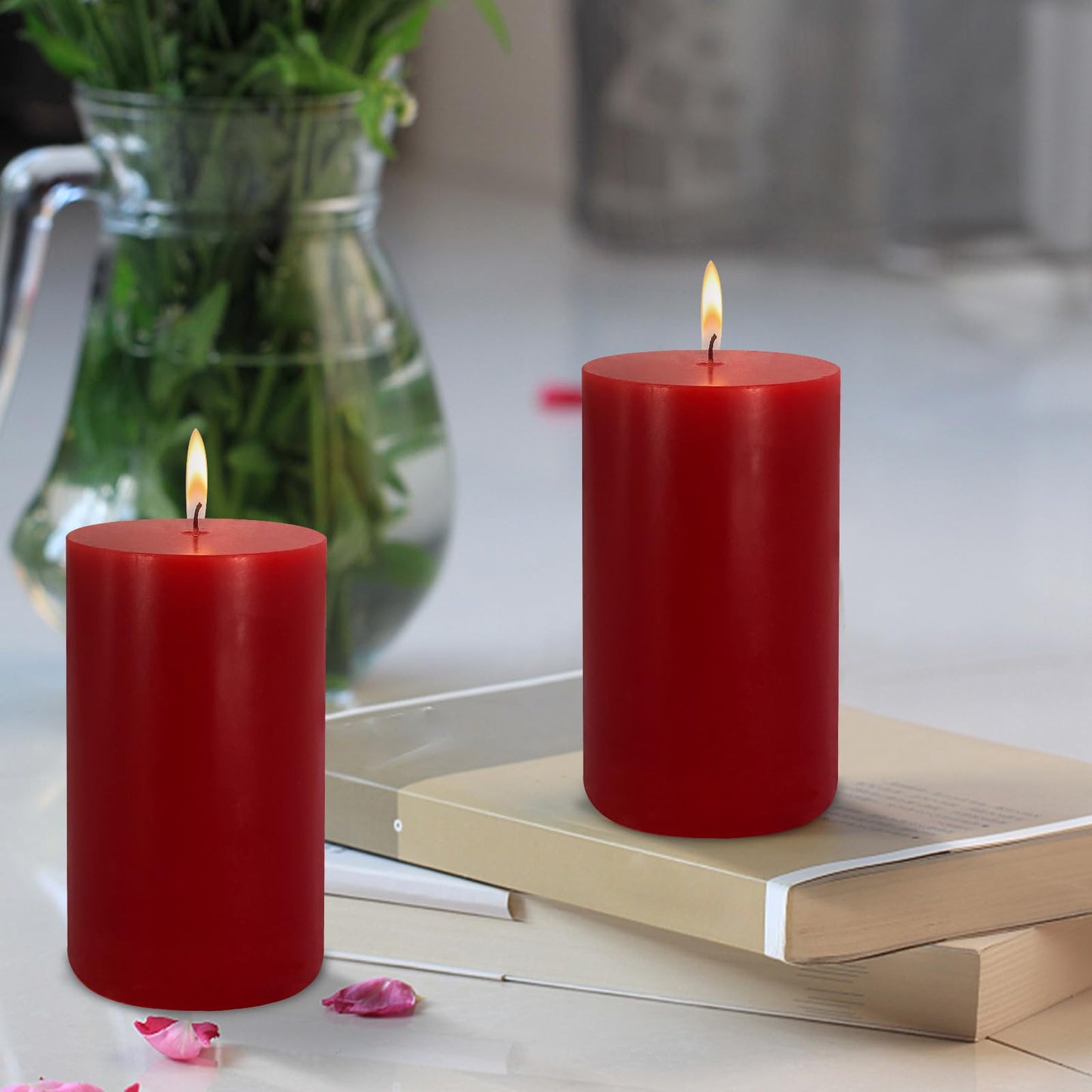 Set of 3 2.8x6 inch red Pillar Candles for Romantic Valentine's Day and Christmas; unscented Pillar Candles for The Home Dining Room; smokeless, drip-Free, Clean-Burning Emergency Candles