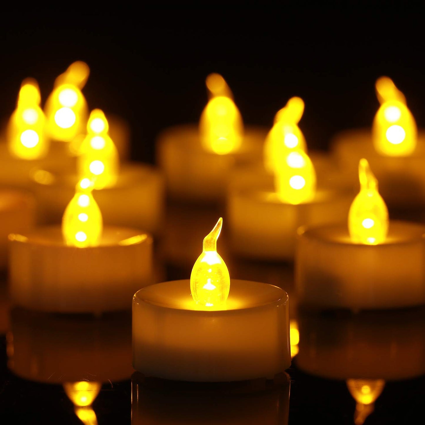 Anziner Tea Lights,50 Pack Flameless LED Tealight Candles,Realistic Flickering Warm Yellow Battery Operated LED Tea Lights Candles. Ideal for Parties, Weddings, Birthdays, Festival Celebration