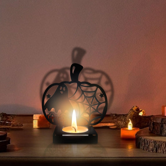ABTOLS Halloween Shadow Candles Holder, Spooky Black Ghost Spider Web Tealight Candle Holders with Shadow Vintage Scary Pumpkin Shape Candle Centerpiece Stands for Home Indoor Party Decor
