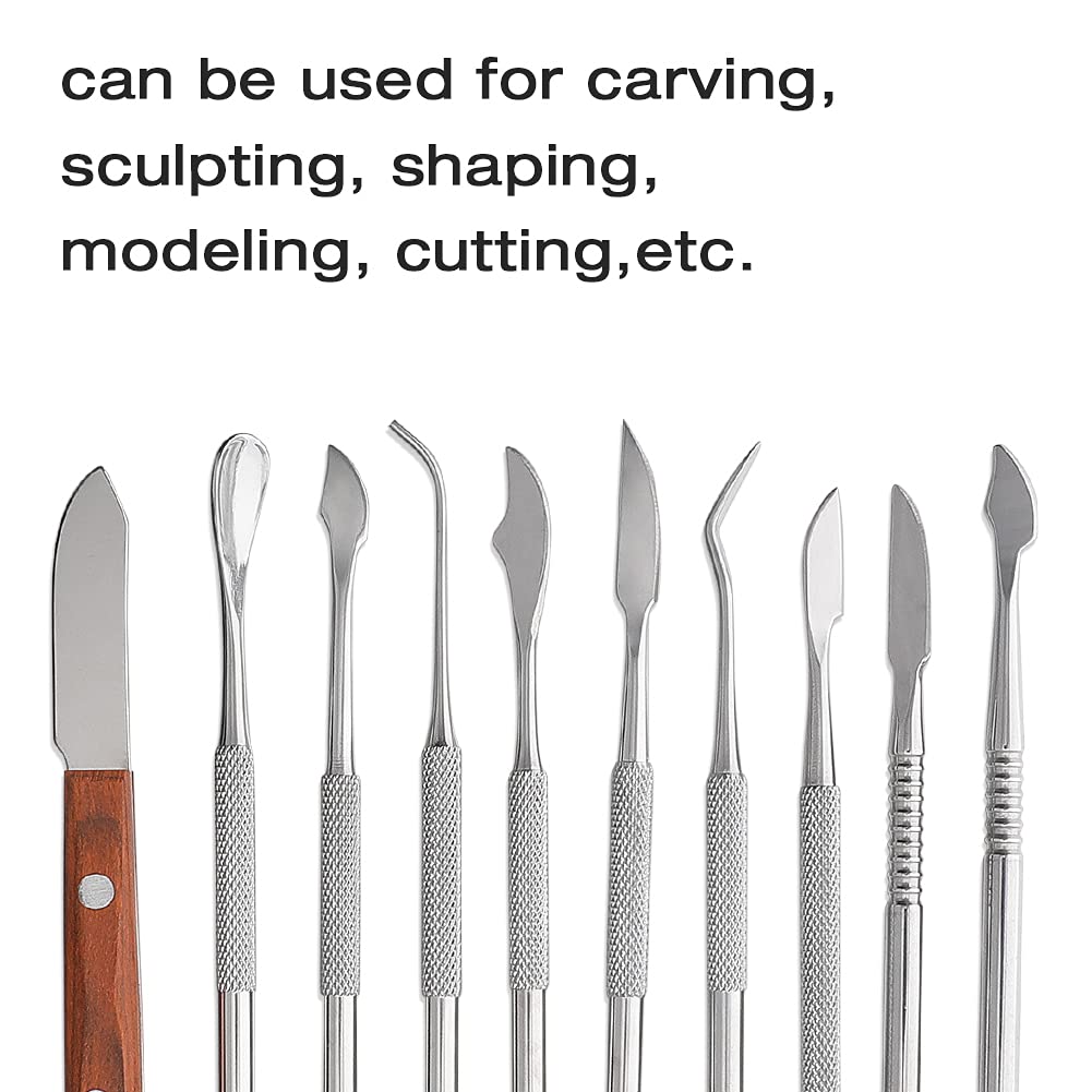 LVCHEN Wax Carving Tools - 10PCS Stainless Steel Wax Carvers Set Sculpture Chisel Tools Double-Ended Pottery and Polymer Clay Tools and Carrying Case