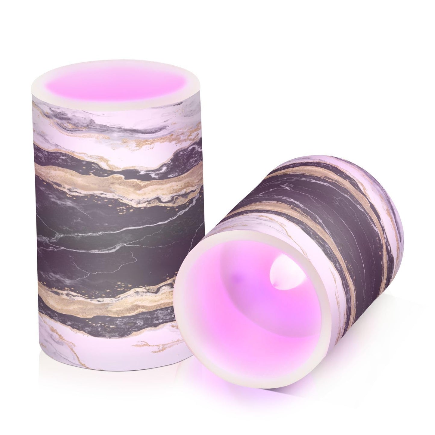 BOENLE Flickering Flameless Candles, Black White Marble Gold Veins LED Candles with Remote Timer, Set of 2 Battery Operated Candle for Valentine Wedding Birthday