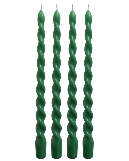 Viyffo Spiral Taper Candles 12 Inch – 4 Pack Dark Green, Dripless, Unscented, Smokeless – 9 Hour Burn – Tall Candlesticks for Wedding, Dinner, Holiday, Party, Home Decor