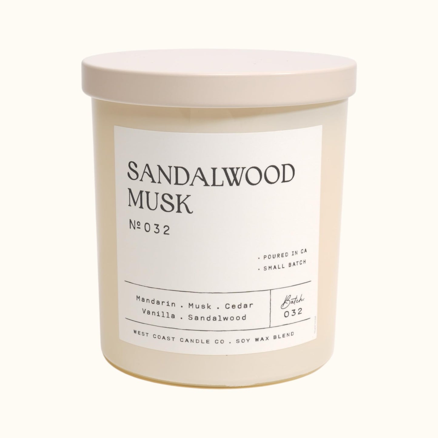 LEOBEN CO – Sandalwood Musk Scented Candle – 9oz, Signature Collection Design – 50 hr Burn time – Poured in California Using Vegan Soy Wax and Essential Oils – Made in Small Batches