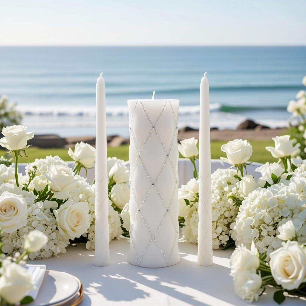 Hosley 11.5" High White Wedding Unity Candle Set. Great for Weddings Party Special Events and Emergency Lighting Reiki Spa Meditation. W5