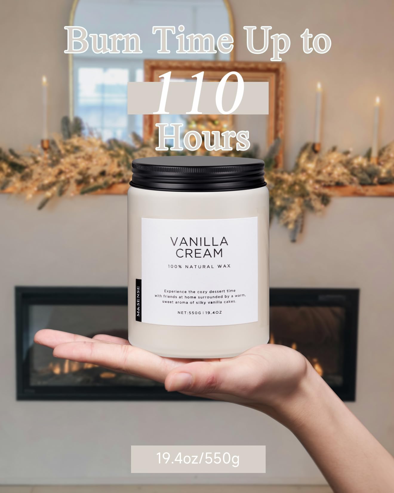 M&SENSE Large Vanilla Scented Candles for Home, 19.4oz Organic Soy Wax, 110-Hour Long Lasting Burning, Natural Candles Non Toxic, Cozy Smelling for Stress Relief, Housewarming Gift for Family