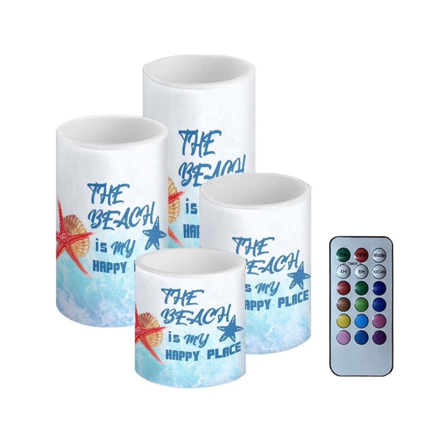 Cozeyat Summer Beach Pattern Flameless Votive Candles 4 Packs,Electric Tealight Battery Powered,Flickering Tea Lights,Cycling 24 Hours Timer Real Wax Lights for Festival Wedding Home Decor