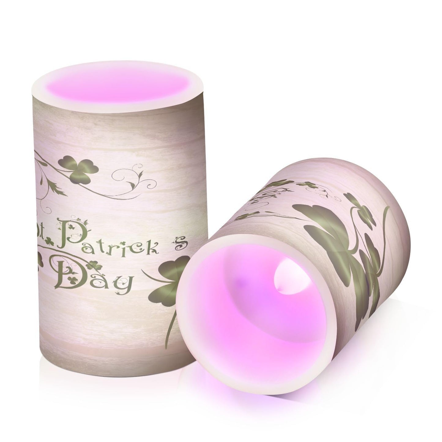 ALAZA Grunge St Patricks Day Clover Leaves Flickering Flameless Candles Battery Operated with Remote Timer,Tea Light Candles LED Pillar Votive Candles Set of 2 for Outdoor Indoor Decorations13
