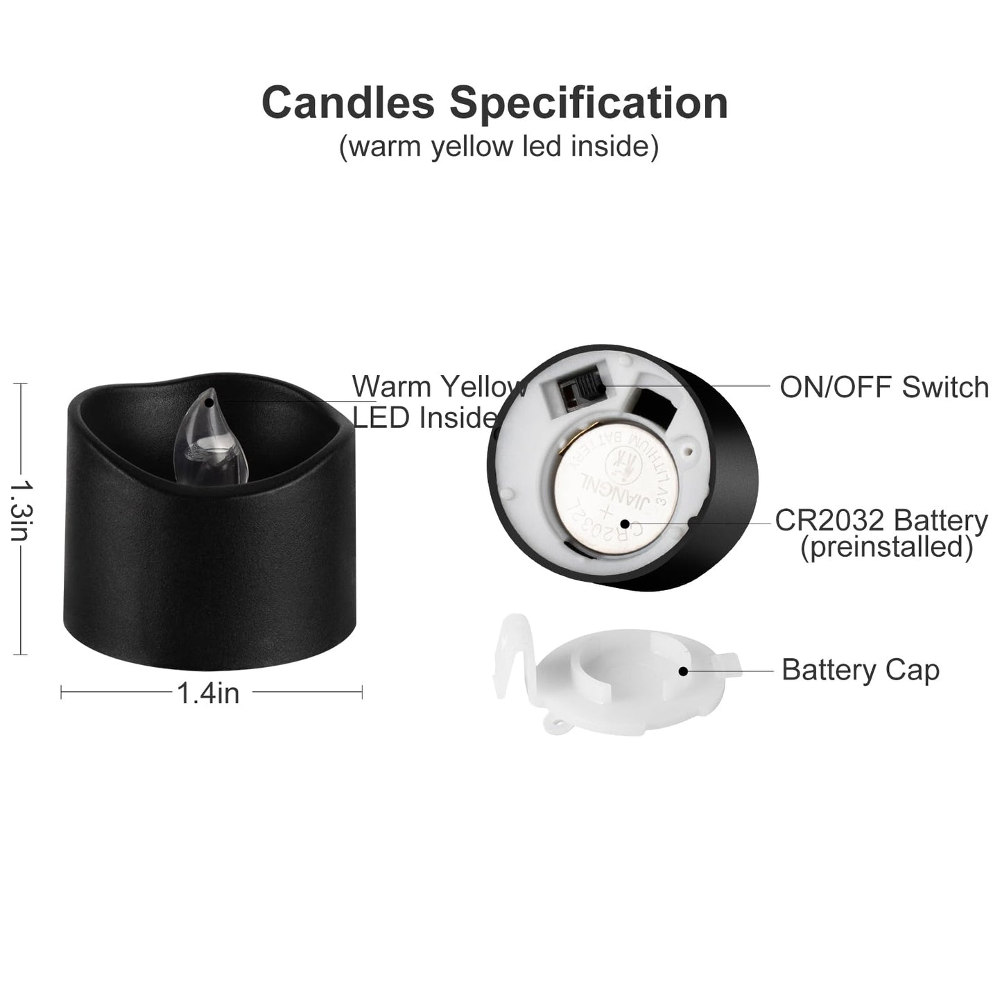 Windshell Black Tealight Candles with Auto 6H Timer (No Remote), Battery Operated LED Flameless Tea Lights, for Halloween Christmas Wedding, 12 Pack