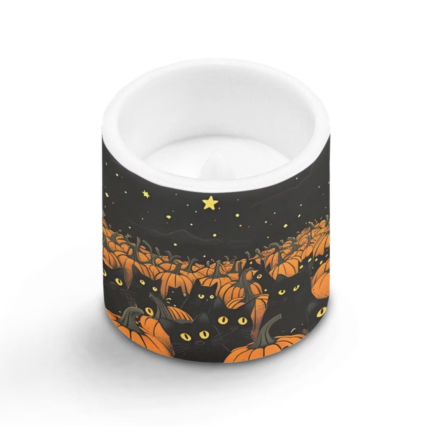 Merkmak Trick or Treat Day Flameless Candles with 18-Key Remote Battery Operated Candles with Timer, Pumpkin Black Cat Print LED Pillar Tea Lights for Halloween Party Home Decoration