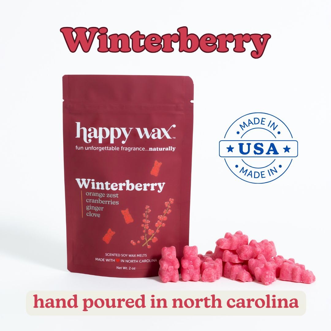 Happy Wax Winter Outdoors Mix Scented Natural, Non Toxic Soy Wax Melts; 6 Total Oz. of Holiday Scented Wax Melts, Collection Includes Flannel & Cashmere, Pine Forest and Winterberry
