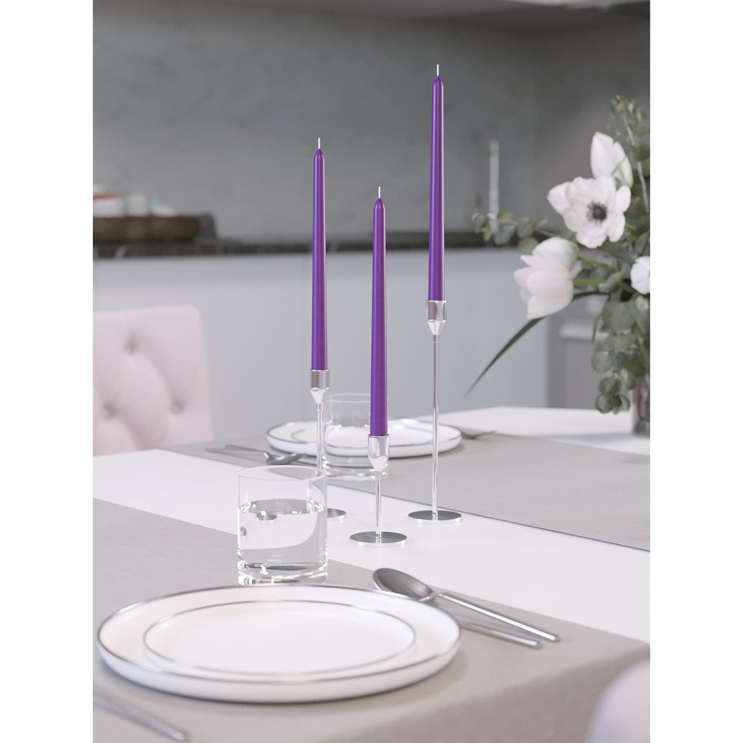 CANDWAX Purple 10 inch Taper Candles Pack of 4 - Unscented Smokeless Dripless Long Burning Christmas Candlesticks - Perfect as Christmas Candle Sticks for Home Decor - Purple Taper Candles