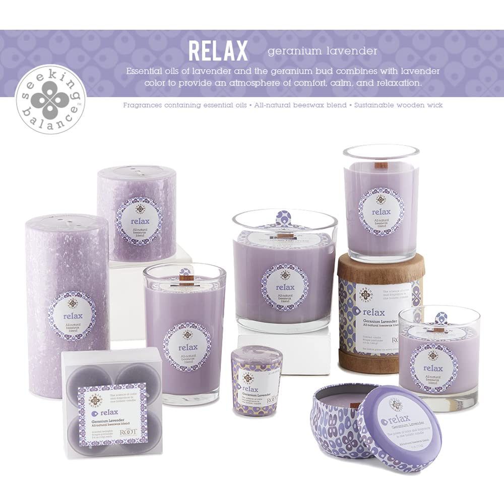 Root Candles Seeking Balance Wood Wick Spa Candle Aromatherapy Candles, 6.5-Ounce, Relax: Geranium Lavender