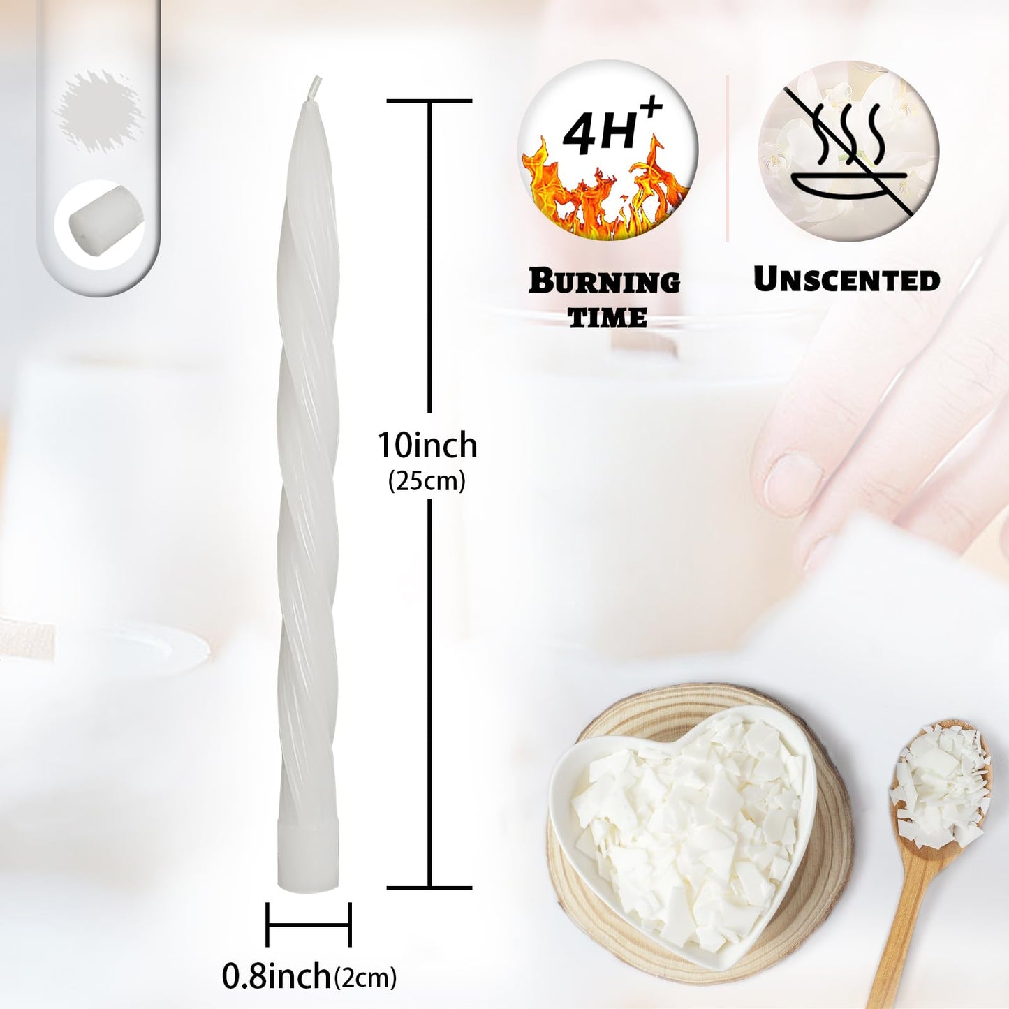 Handmade Unscented Long Spiral Taper Candle White 10 Inch Smokeless Tall Twisted Candlesticks Elegant Design for Home Weddings Festive Seasons Décor