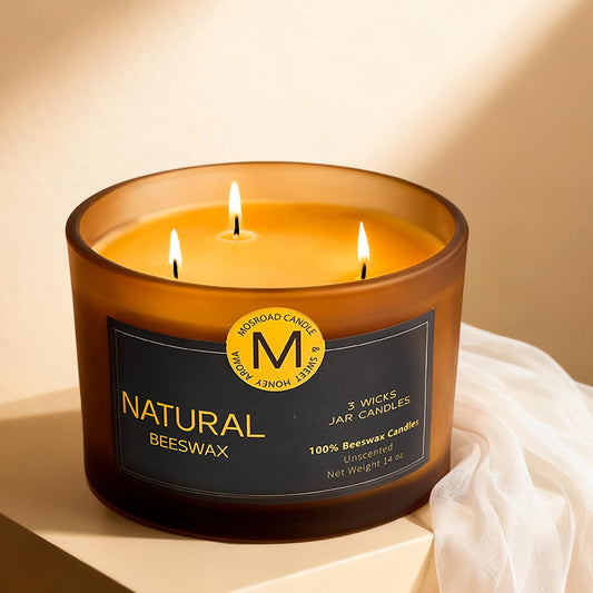 3 Wick Beeswax Candle in Jar, Natural Beeswax Candles Non Toxic for Air Purification, Honey Aroma Bees Wax Jar Candle for Home Decor, Fragrance Free, Paraffin Free