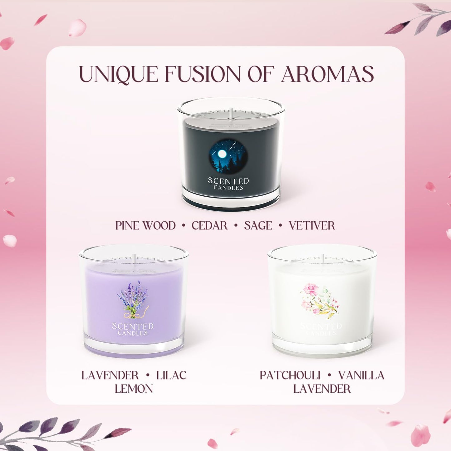CHILLFLAME Scented Candles Gifts for Men, Candle Gift Set for Her, 3 Scented Votive Candles, Birthday Gifts for Women/Men (Black+Purple+White, 7 oz)