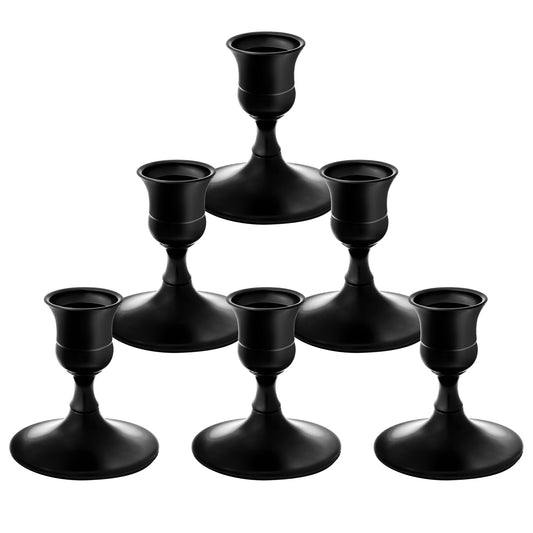 Vintage Black Taper Candle Holders, Set of 6, Metal Taper Candlestick Holder for Dinner Room Table Centerpiece, Wedding Reception, Festive,Mantel Decoration, Home Decor (Black, Set of 6)