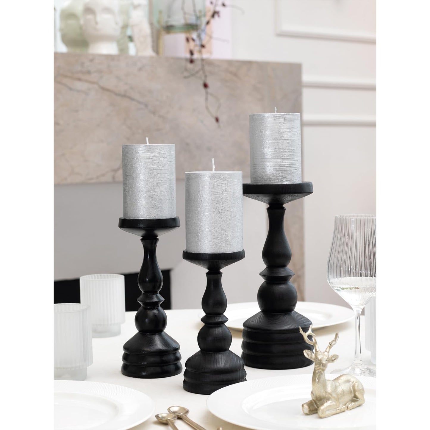 CANDWAX 3x4 inch Pillar Candles Set of 3 – Unscented Dripless Silver Candles for Event Decor, Weddings, Home Use