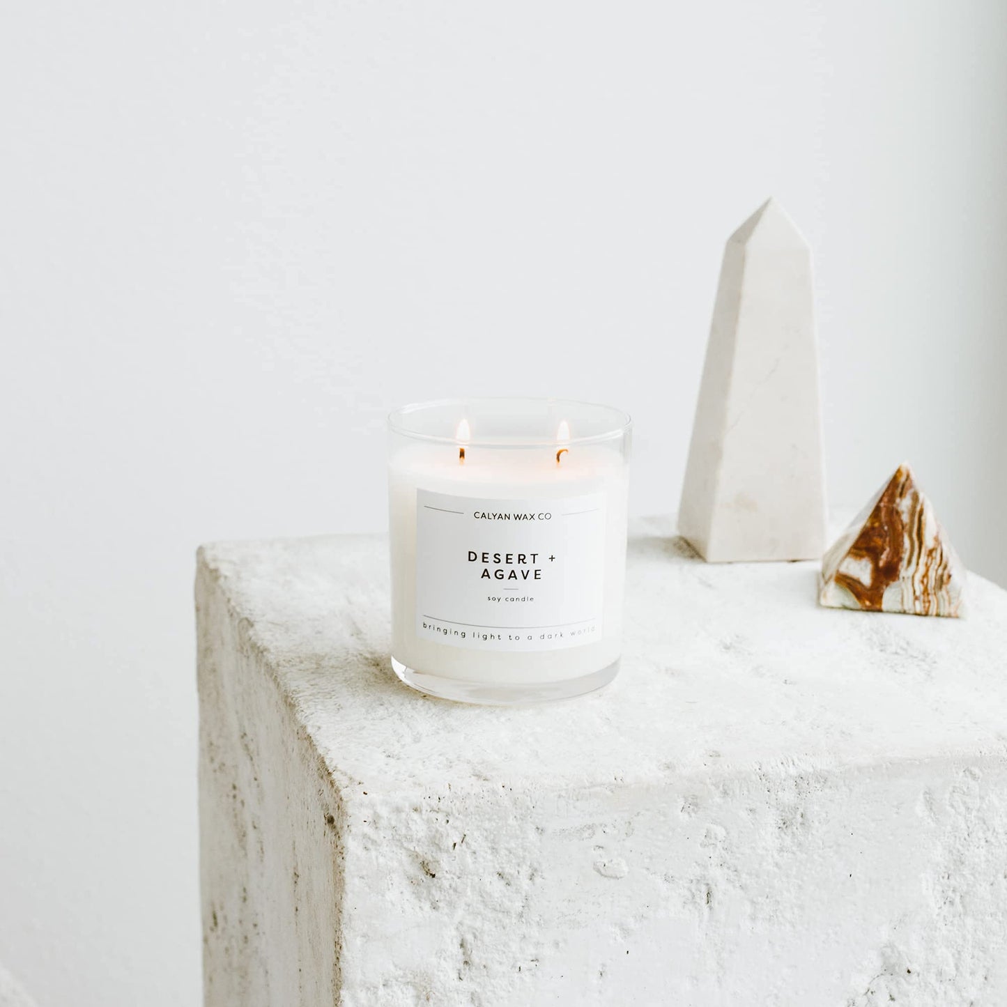 Calyan Wax Co. Desert & Agave 2 Wick Scented Candle - 37 Hour Burn - Luxury Clean Soy Wax Candles - Long Lasting Large Glass Jar Candle for Home - 8.8oz
