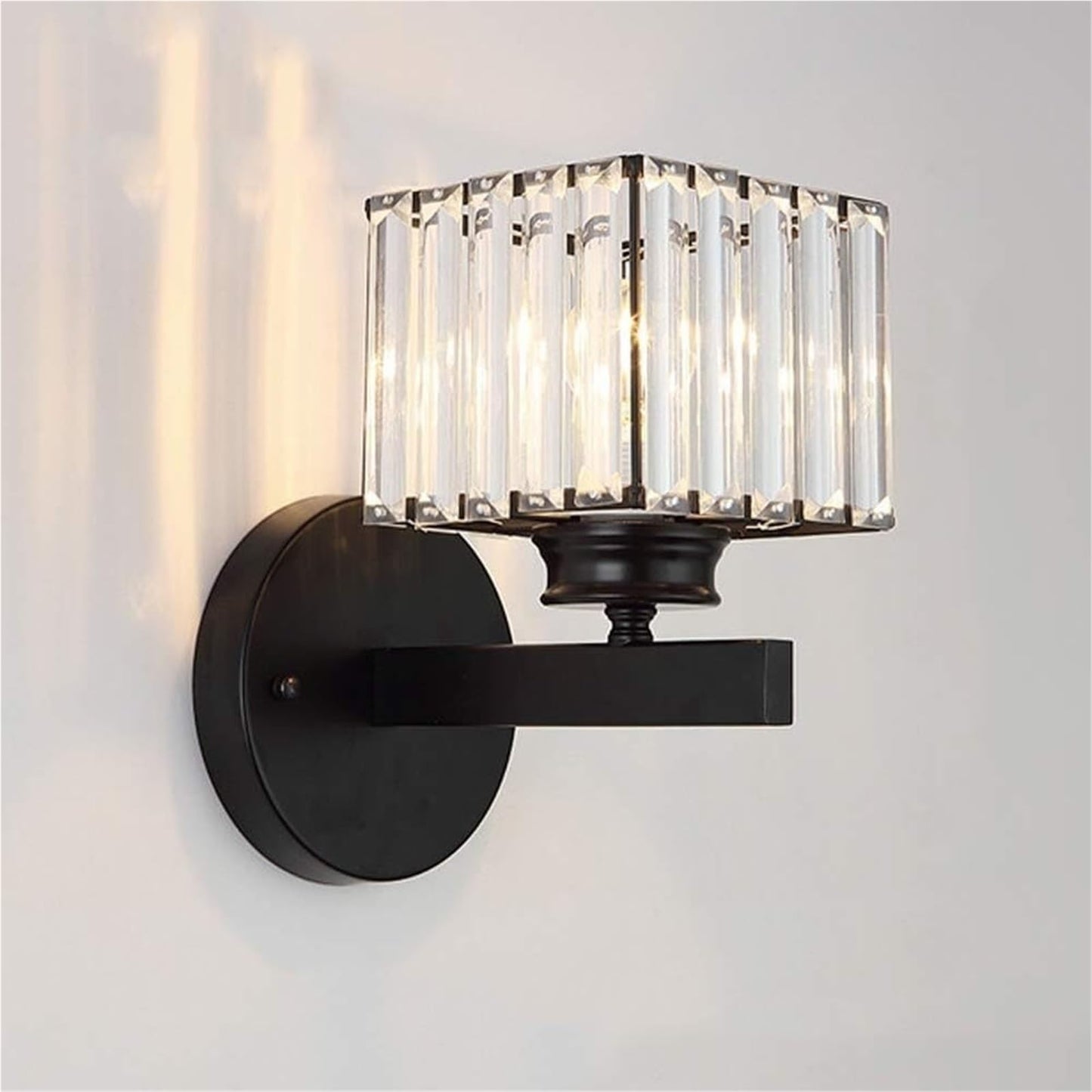 JIIPOREGJ Modern Gold Crystal Wall Sconce, Black Square Crystal Wall Mounted Light Fixture, Decorative Candle Style Wall Lamp for Indoor Bedroom, Bathroom Vanity, Hallway, Living Room, Con