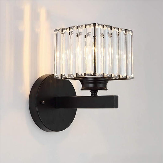 JIIPOREGJ Modern Gold Crystal Wall Sconce, Black Square Crystal Wall Mounted Light Fixture, Decorative Candle Style Wall Lamp for Indoor Bedroom, Bathroom Vanity, Hallway, Living Room, Con