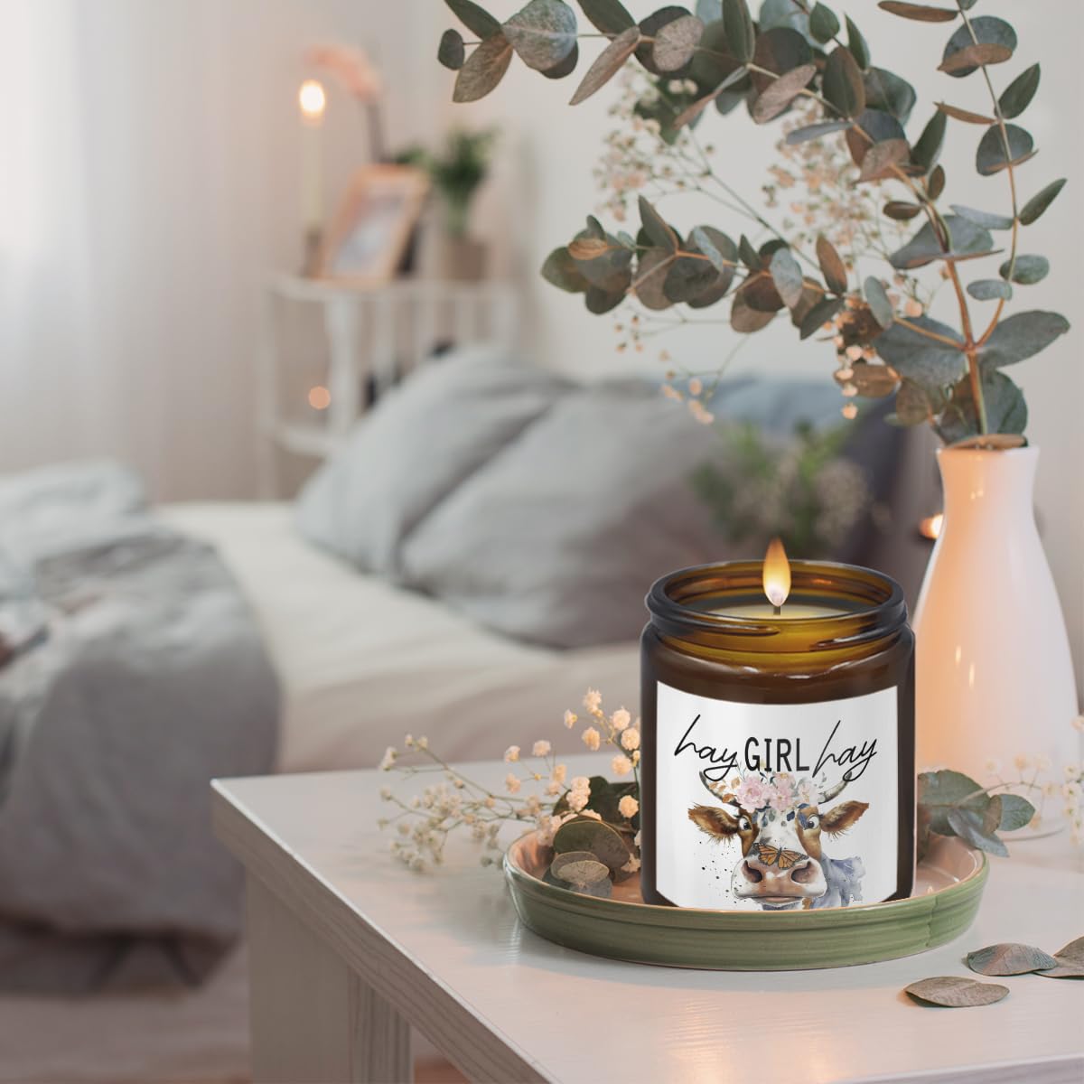 THDSE Cow Candle - Cow Themed Birthday Gifts, Scented Candles in Hay & Pine, 8 oz