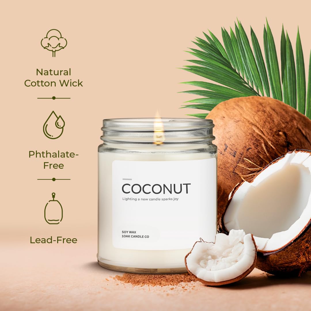 1OAK Coconut Candle - Soy Wax Scented Candles (Coconut) - Soy Candles for Home Scented - Long Burning Premium - Hand-Poured (7oz.)