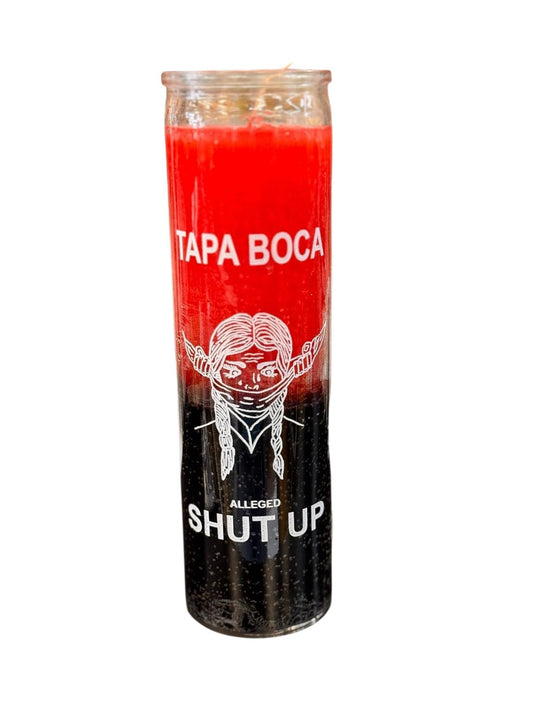 Tapa Boca Ritual Prayer Candle, Red and Black 7-Day Glass Candle, Spanish and English Prayer