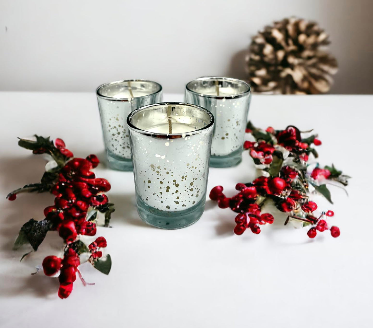 Mister Candle Unscented Silver Mercury Glass Votive Candles, 2" Filled Candle Jars for Centerpieces, Wedding Décor, Events, Home & Party Ambiance, Set of 12