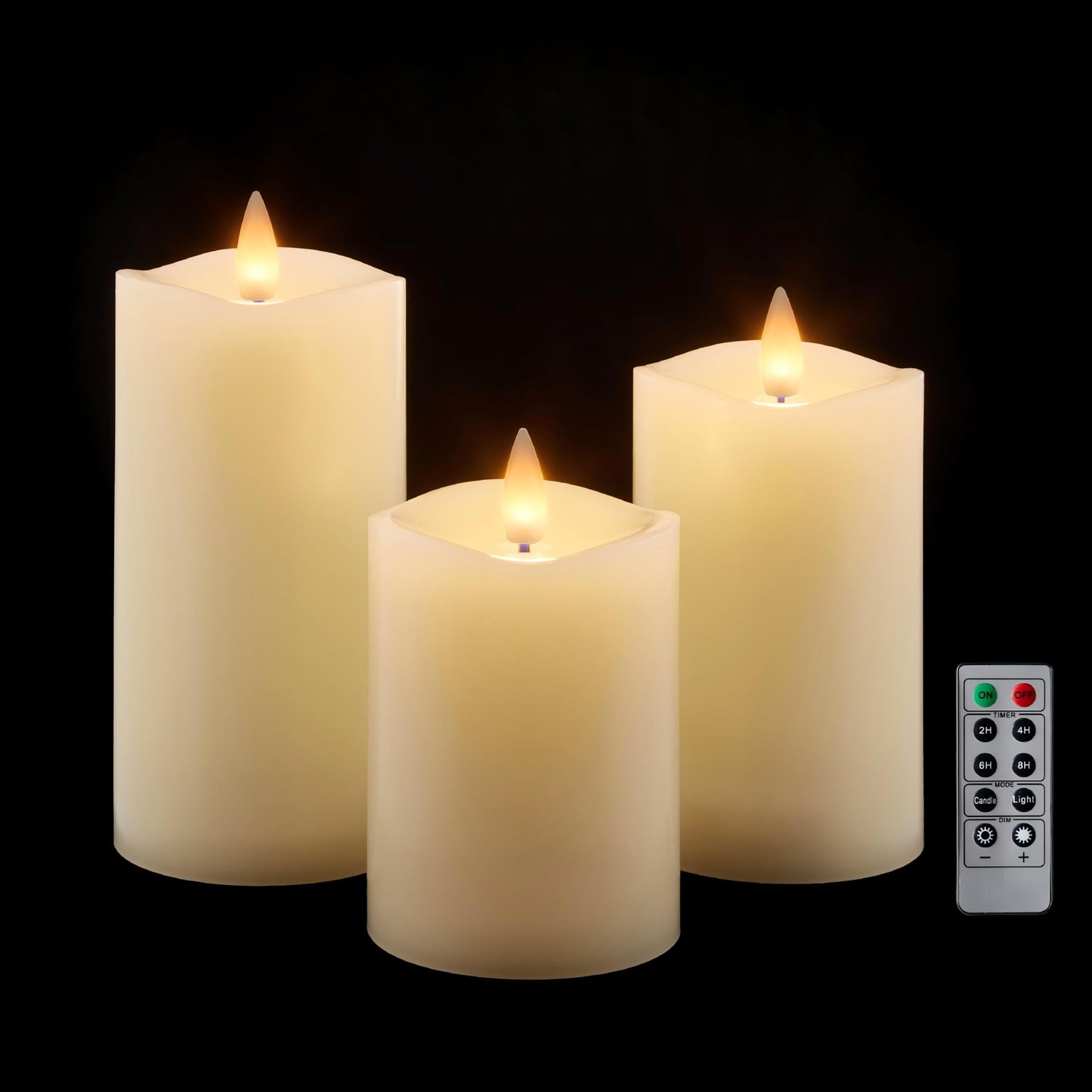 CozierGlow Flameless Pillar Candles Flickering with Remote Timer, Battery Operated LED Candles Up to 400 Hours, 3D Moving Flame Real Wax Candles. (Ivory Melted Top)