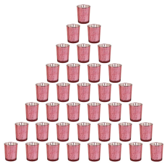 BTGLLAS Pink Mercury Glass Tea Light Holders Set of 36 - Elegant Votive Candle Holders for Weddings, Showers and Home Decor - Perfect for Table Centerpieces and Parties (Glass, Pink)
