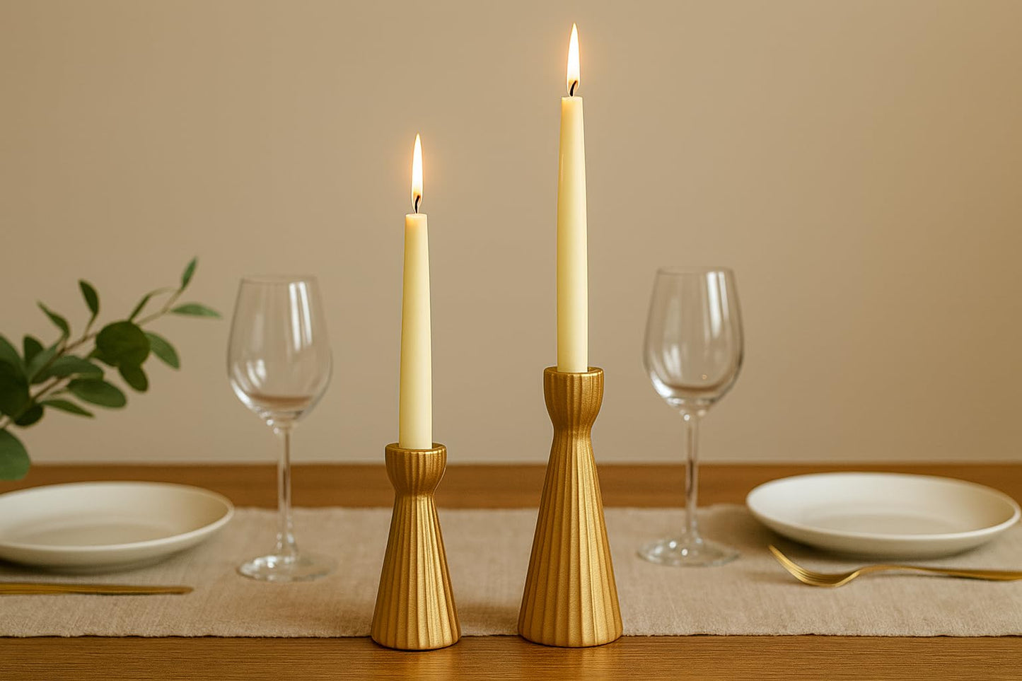 SCBLOOM Taper Candle Holders for Candlesticks Ceramic Candle Stick Candle Holder- Set of 2 Decorative Candle Stand for Wedding Decor,Dinner Party and Table,Housewarming Gifts for mom Women Golden