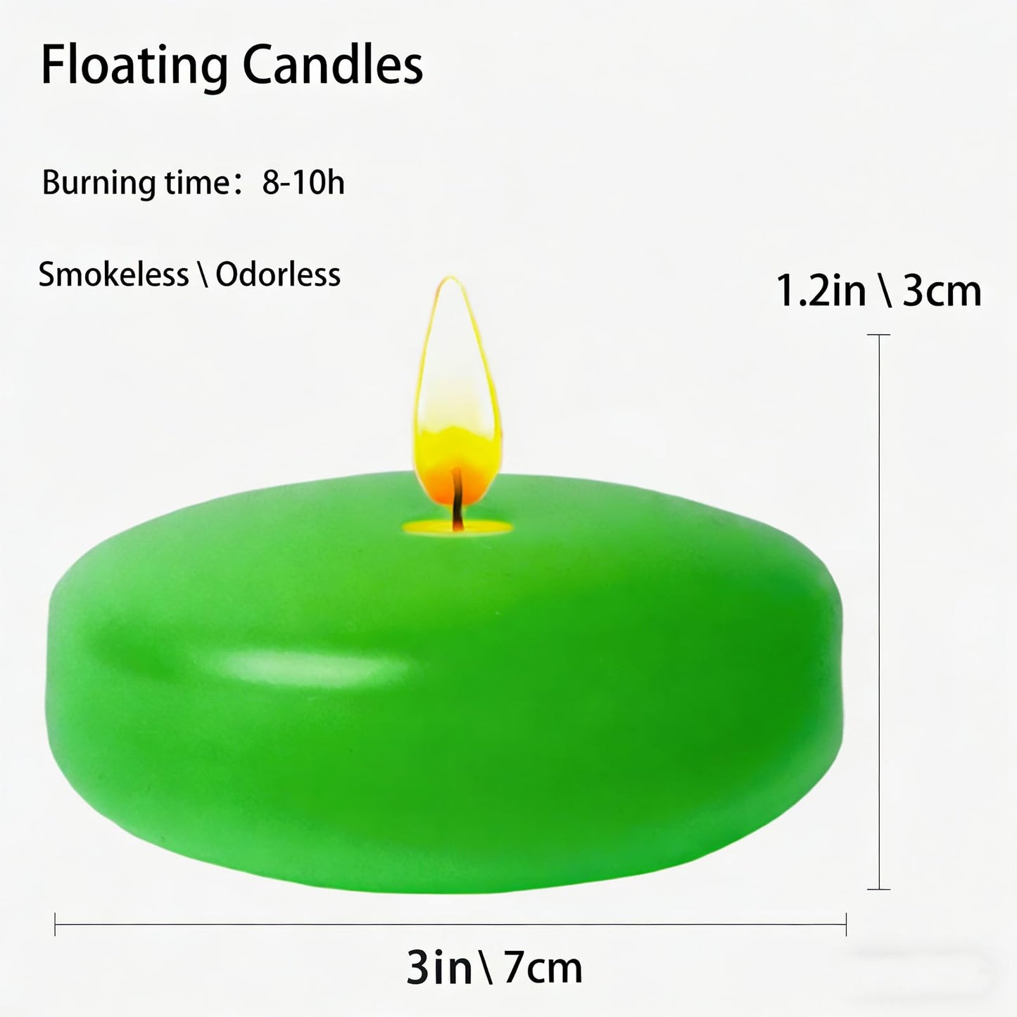Green Floating Candles 3 inch 12 Pack - Floating Candles for centerpieces - Wedding Decor - Burning Time 8-10 Hours