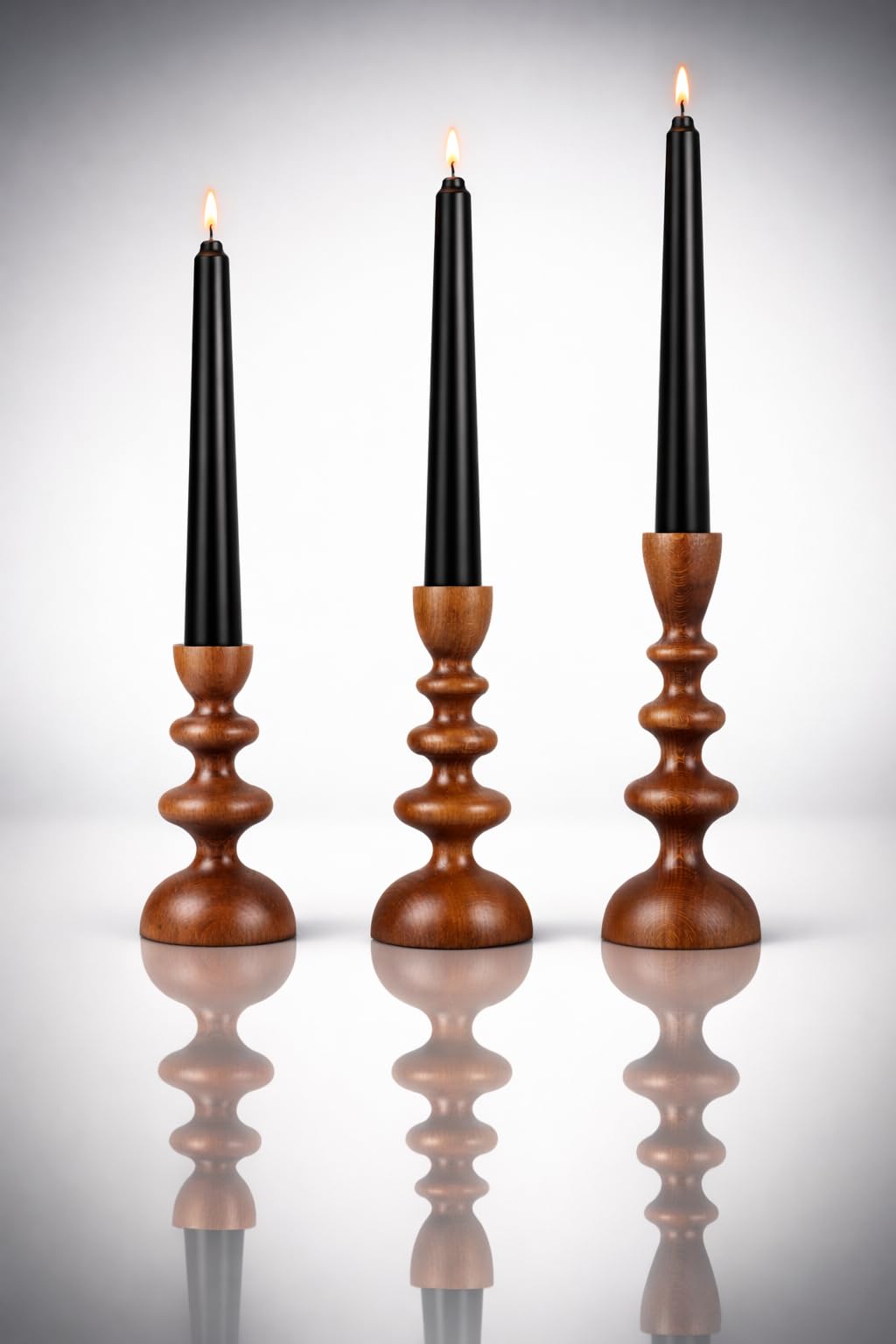 Wooden Candle Holders Set of 3 – Solid Wood Taper Candle Holders for Table Decor, Scandinavian Rustic Candle Stick Holders for Dining Table, Farmhouse Wooden Candlestick Holders
