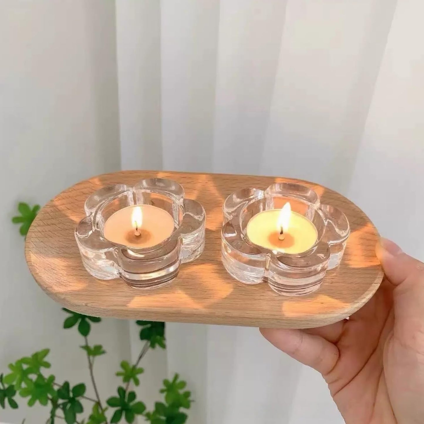 4-Pack Thick Glass Tea Light Candle Holders - Iridescent Rainbow Floral Embossed Design, Transparent Wedding/Party Decor & Home Decoration Candle Cups,Glass Tea lamp Candle Holder