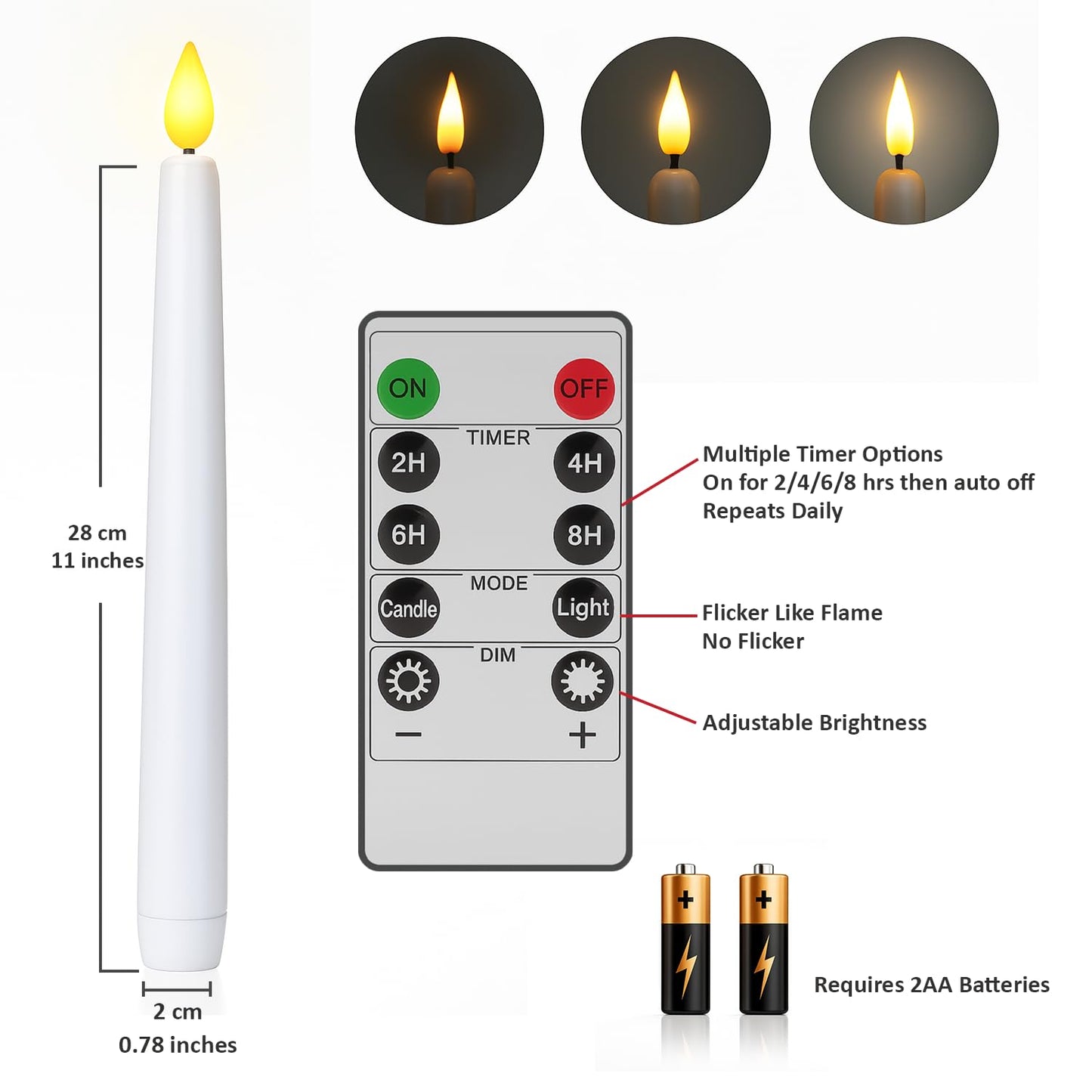 Supply Sure 12 Pcs Flameless LED Taper Candles with Remote Timer | Battery Operated (Battery NOT Included) White Fake Candlesticks for Window & Christmas Decor (Pack of 12)