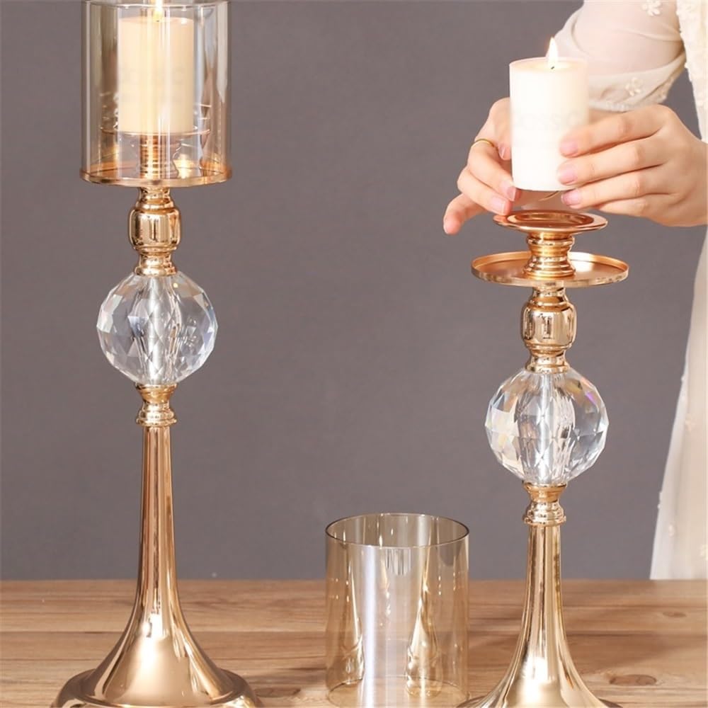 Candlestick Holders Light Luxury Metal Glass Tall Candlestick Candlelight Dinner Decoration Ornaments Candle Holders(Small)