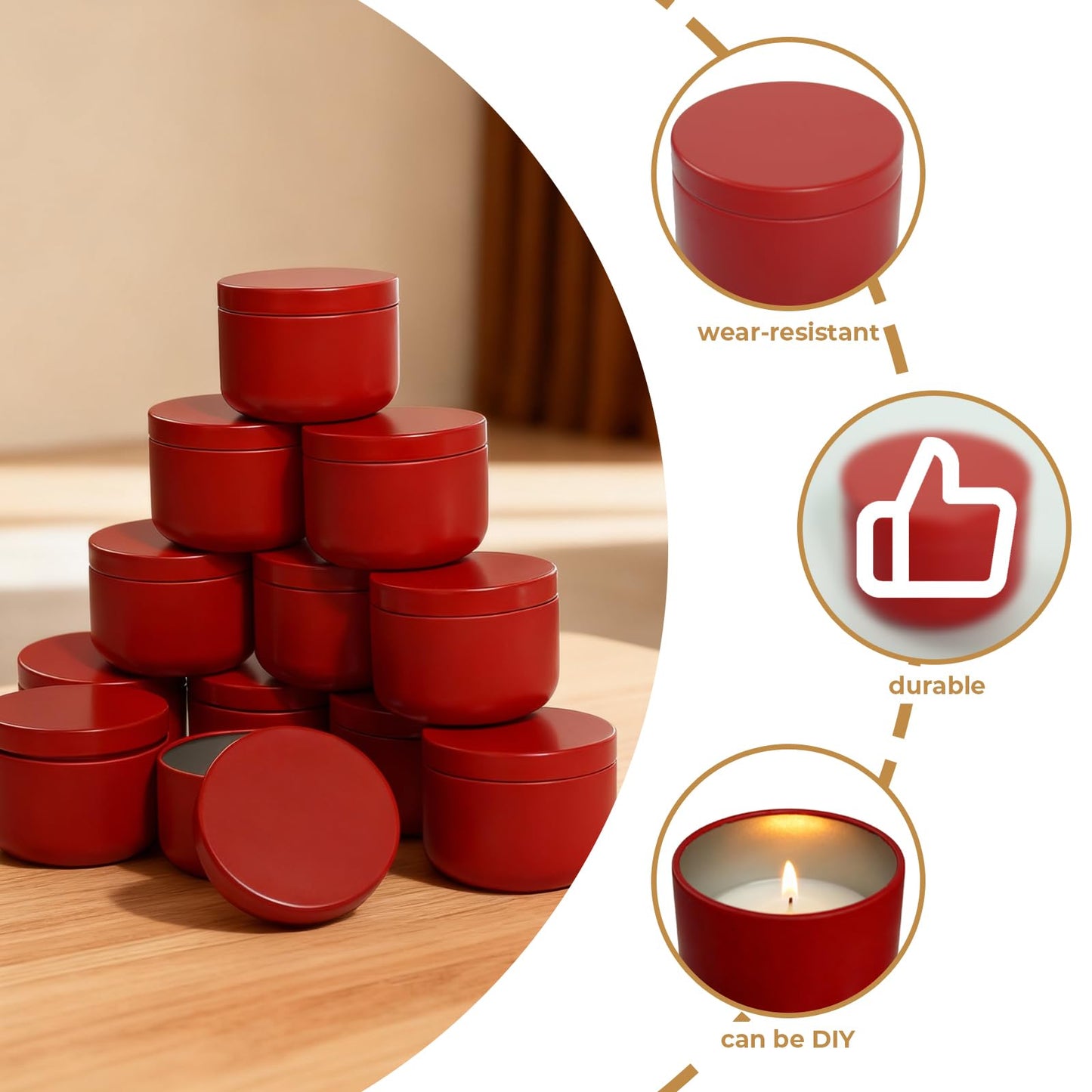 12Pack 3oz Candle Tins with Lids,Round Metal Candle Jars for Candle Making,Bulk Empty Tins Containers for DIY Arts Crafts Christmas Gifts Small Business Supplies–Airtight Storage Jars(Red)
