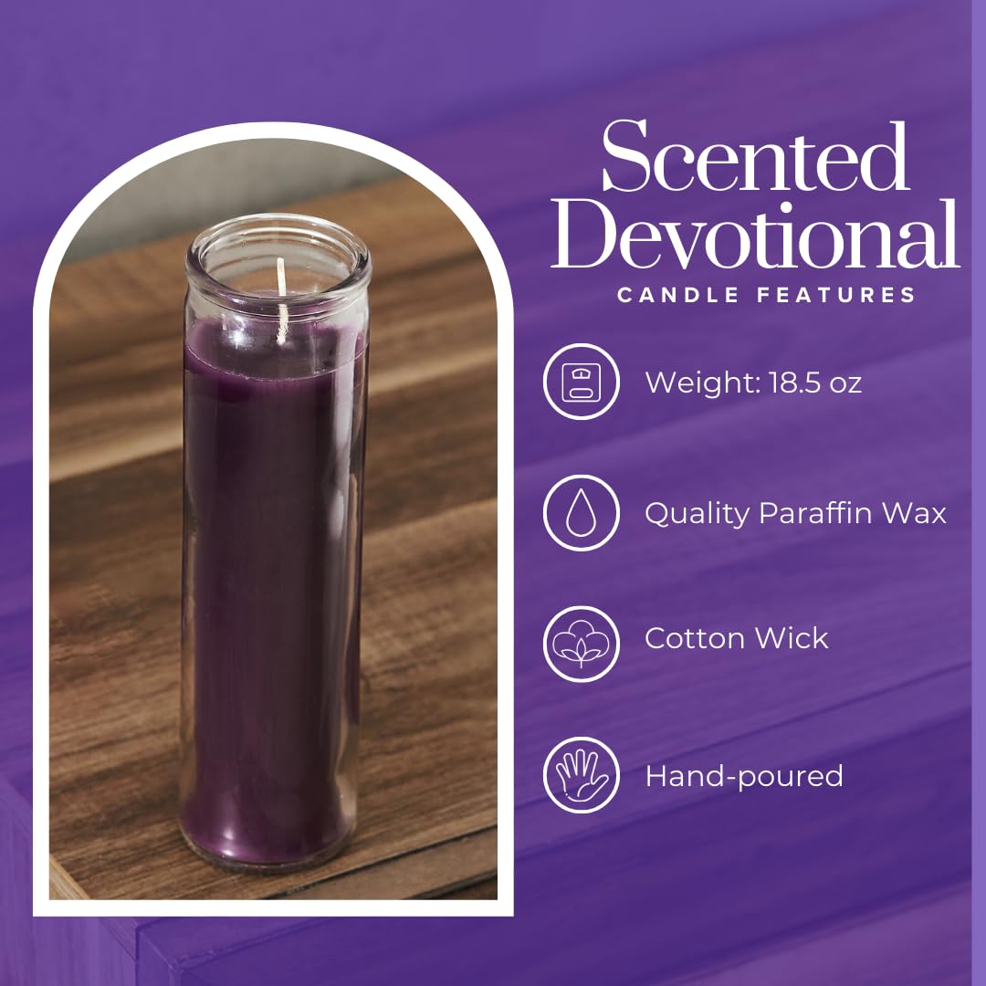 Simply Soson 2x8 inch Purple Devotional Scented Candles in Glass Jar - Lavender - 1 Piece - 90 Hours – Prayer Candle - Tall Pillar Candles for Religious, Memorials, Party Decor