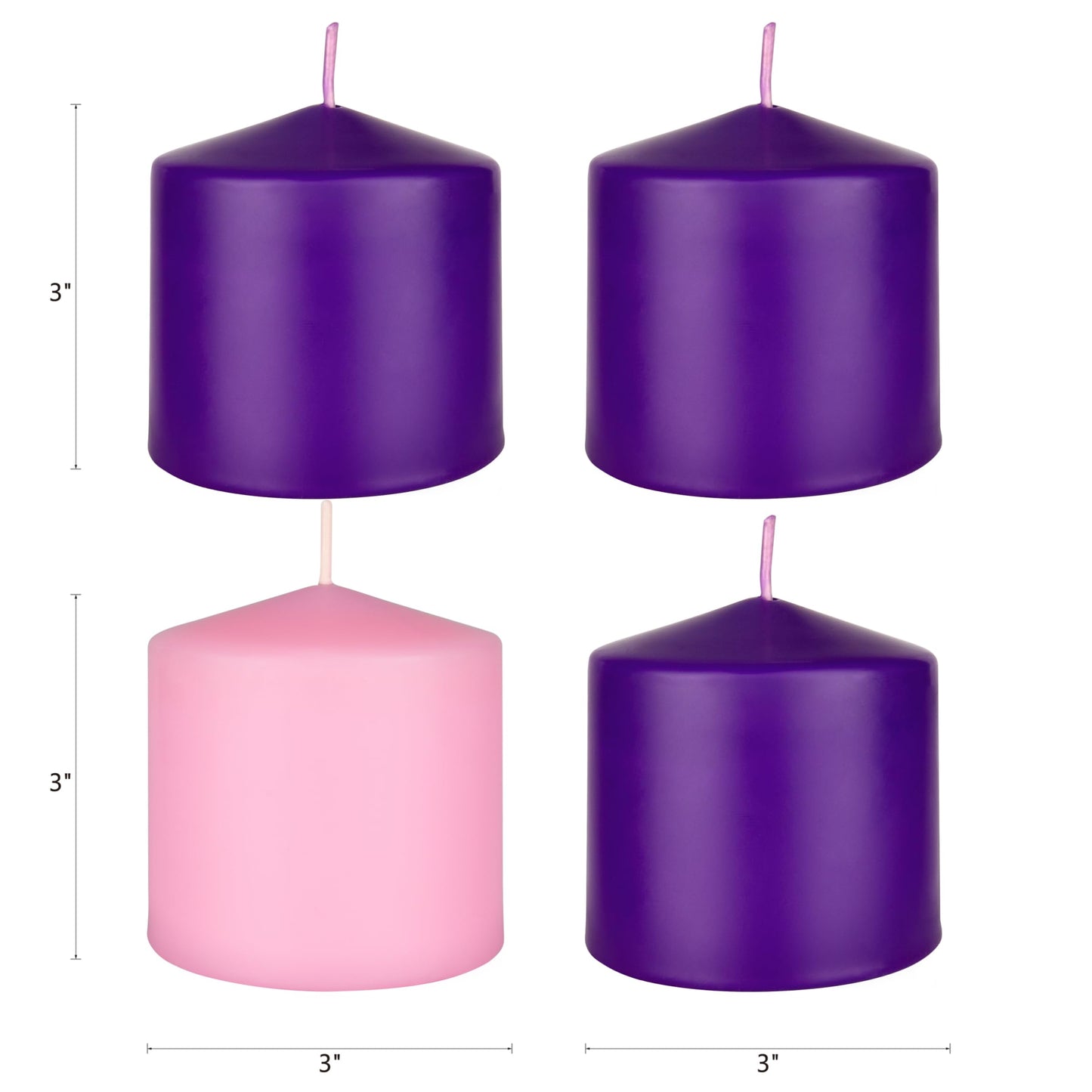 Mega Candles 4 pcs Unscented Christmas Advent Candles Set, Hand Poured Premium Wax Dome Top Round Pillar Candle 3 Inch x 3 Inch, Holidays, Festivities, Devotional, Church, Wreath, Party, Gifts