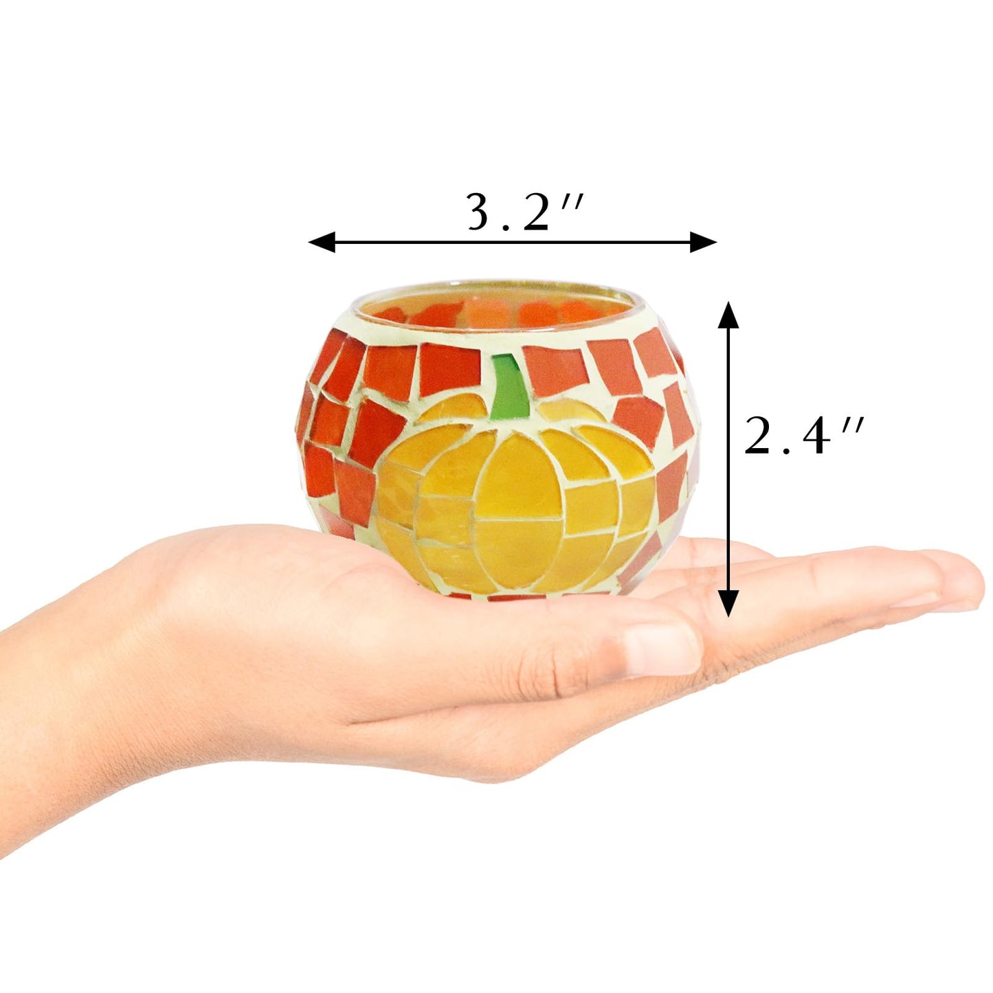4 PCS Pumpkin Candle Holders, Fall Table Centerpiece Decorations, 100% Mosaic Glass Votive Tealight Candle Holders for Thanksgiving Halloween Indoor Outdoor Decor