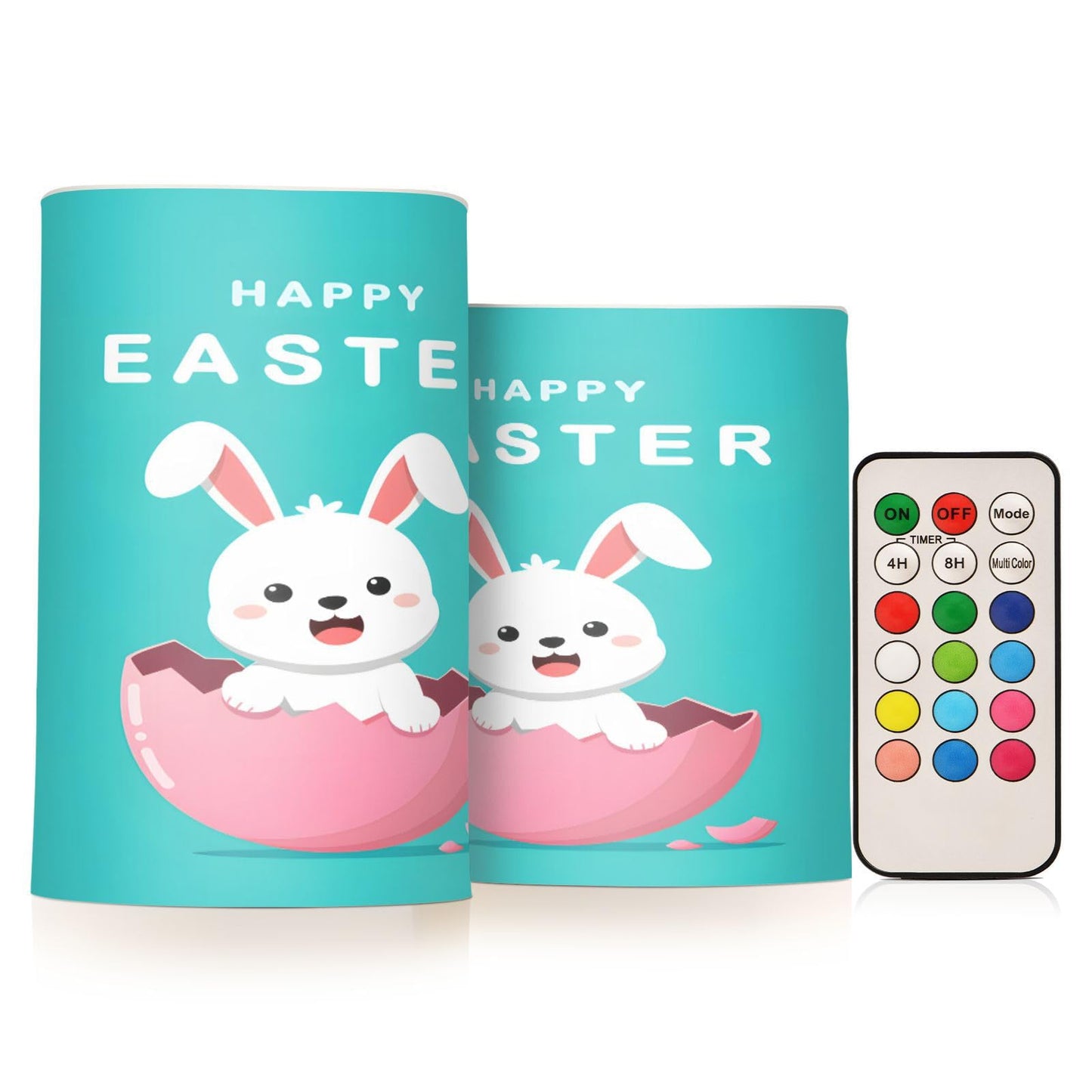 ALAZA Happy Easter Egg Rabbit Cute Bunny Flickering Flameless Candles Battery Operated with Remote Timer,Tea Light Candles LED Pillar Votive Candles Set of 2 for Outdoor Indoor Decorations
