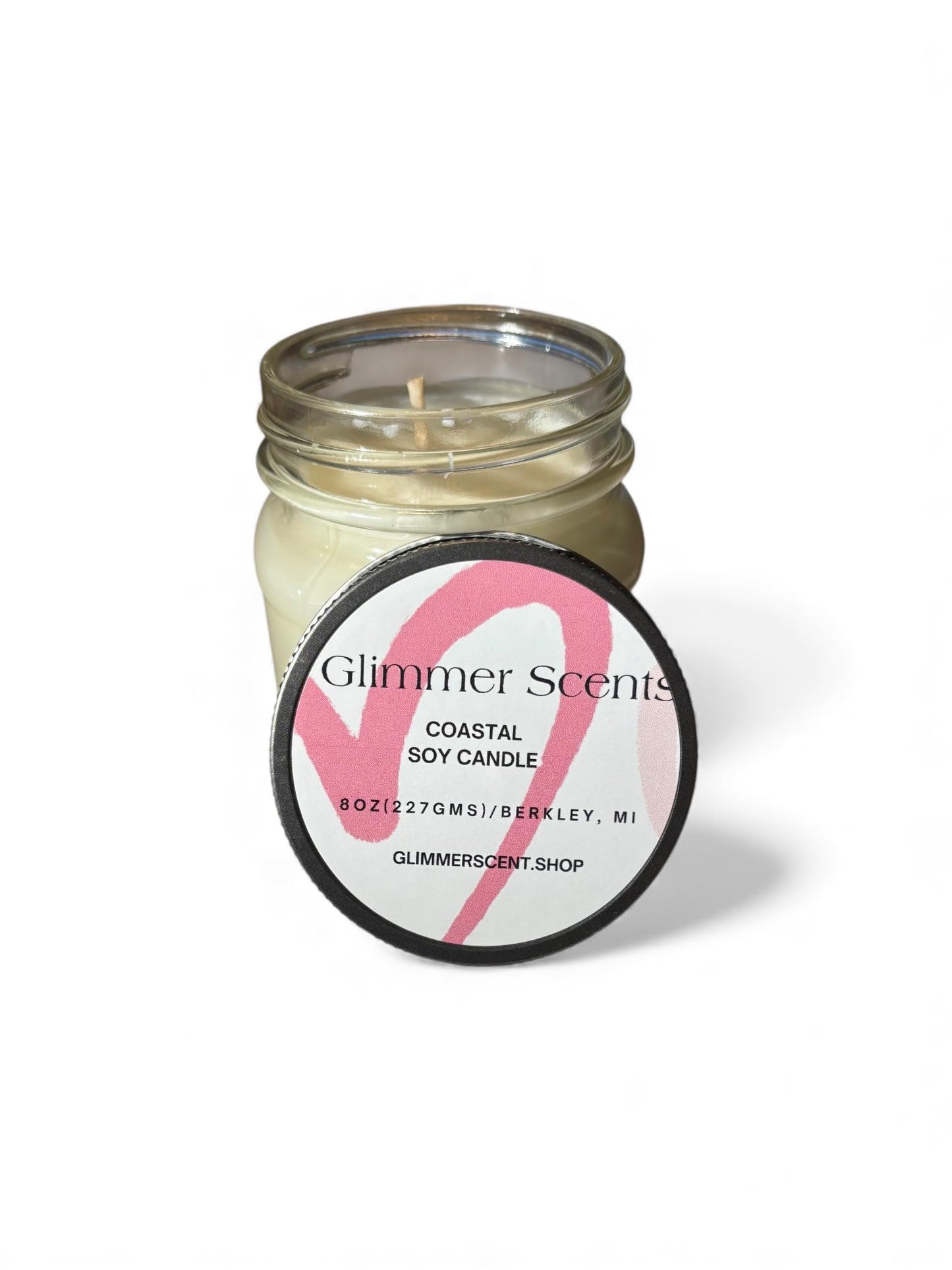 Glimmer Scents Coastal Scented Soy Candle, Luxury Scent, Room Fragrance, Room Fragrance, 8 oz, Natural Wax, Glass Jar